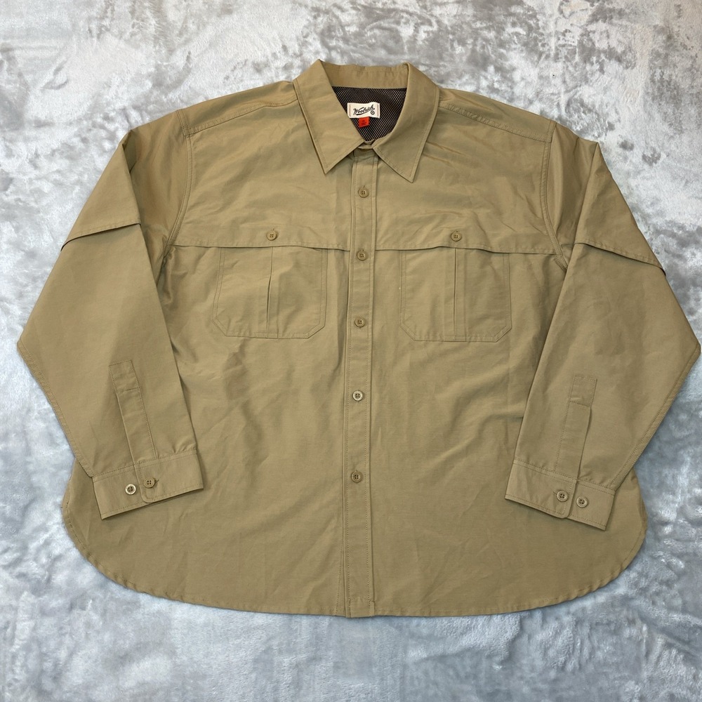 Woolrich Button Down Shirt Men XL Tan Utility Ventilated Fishing Hike LongSleeve